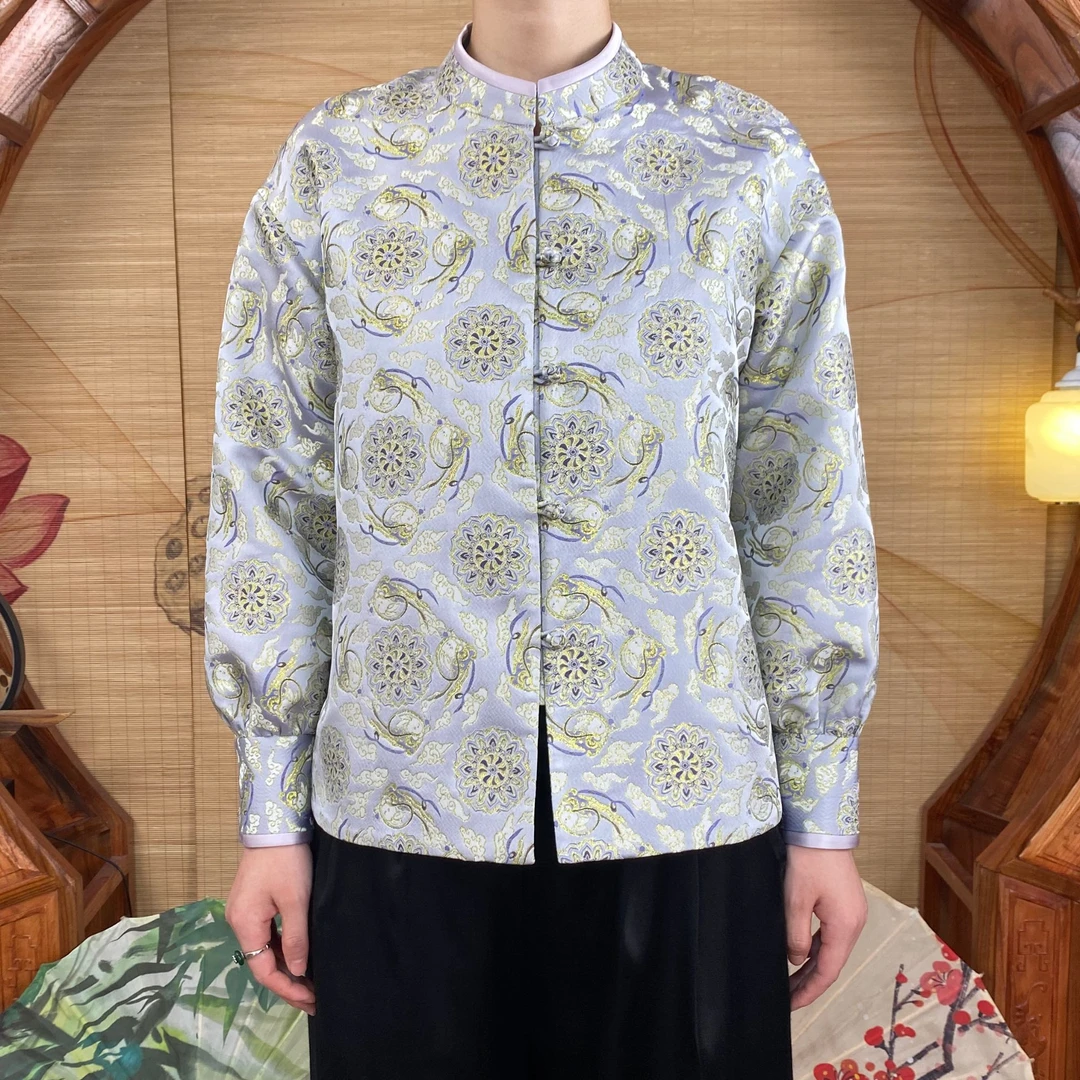 织金宋锦100桑蚕丝宝相花太太服新中式