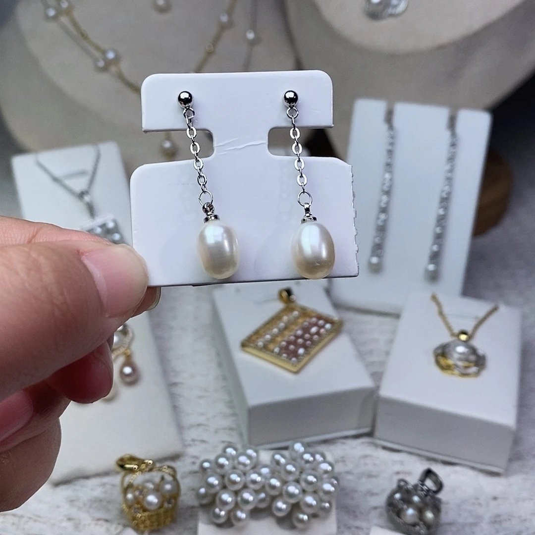 银S925镶嵌淡水珍珠耳饰