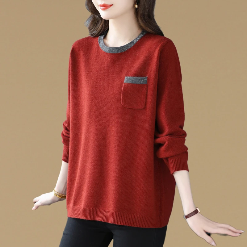 大码胖mm中长款毛衣女套头遮屁股上衣秋冬新款宽松圆领针织打底衫