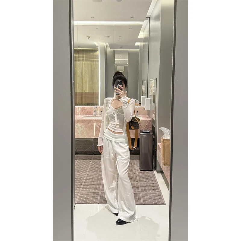 清冷系衣服夏季性感辣妹内搭吊带背心针织开衫高腰宽松休闲阔腿裤