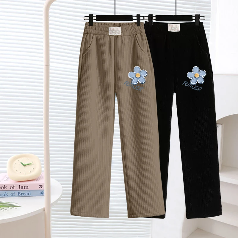 儿童春秋款雪尼尔阔腿裤2025新款中大童休闲女童裤子灯芯绒直筒裤