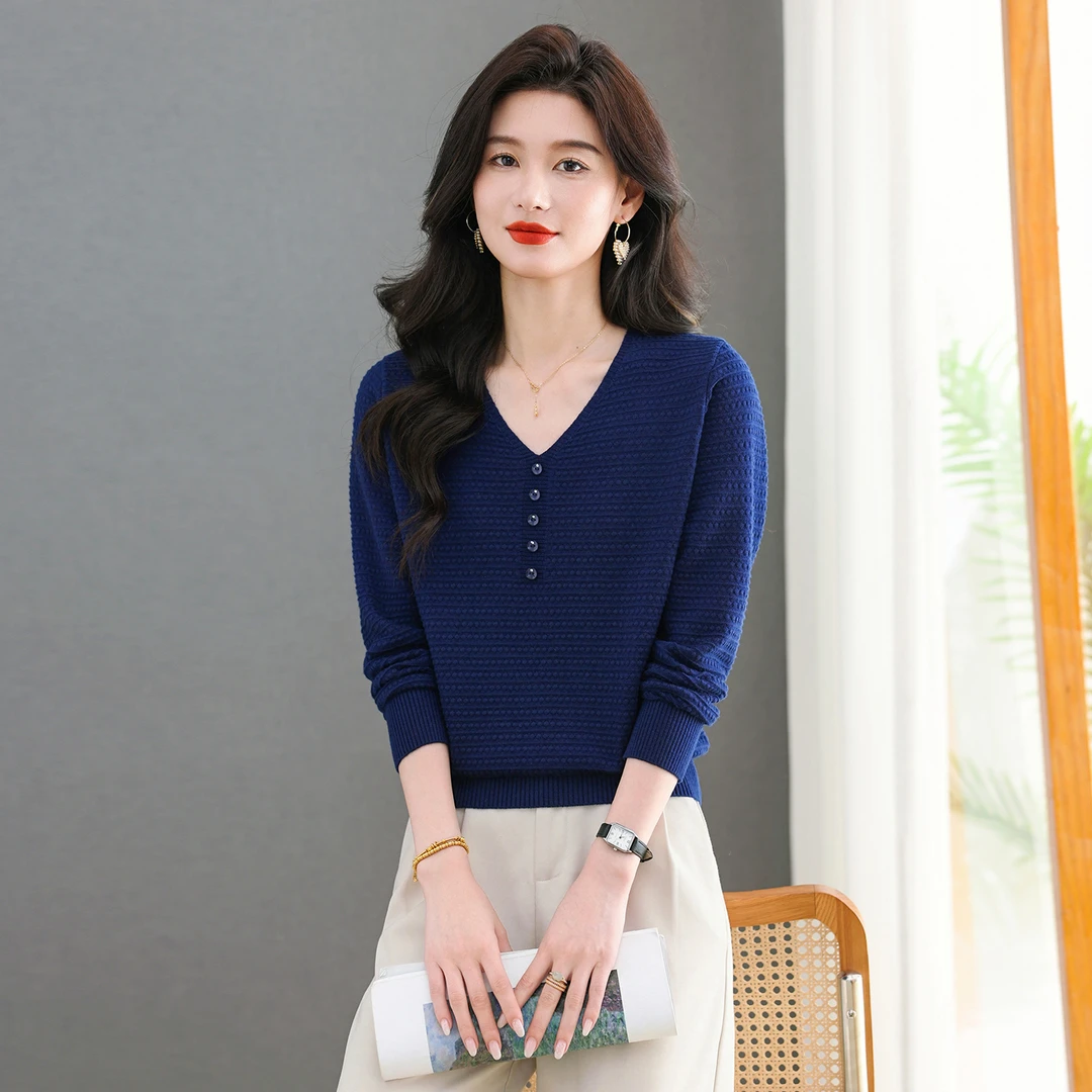 哥弟阿玛施正品秋季新款薄款提花套头毛针织衫洋气针织V领衫毛衣