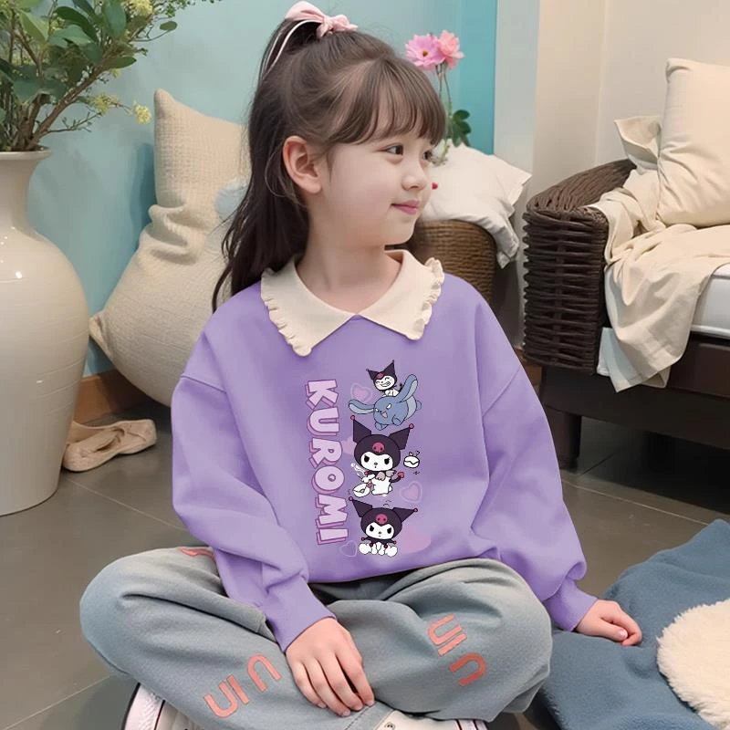 库洛米女童小女孩卫衣童装春秋款新款POLO领儿童加绒宝宝洋气上衣