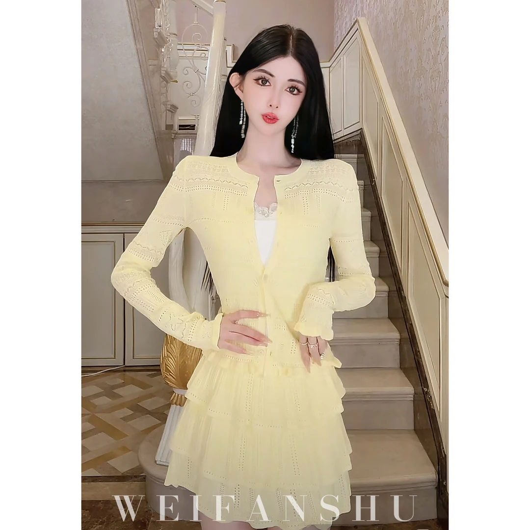 WEIFANSHU/魏凡舒【闲暇时光】春夏新款绣花气质套装长袖开衫&半裙