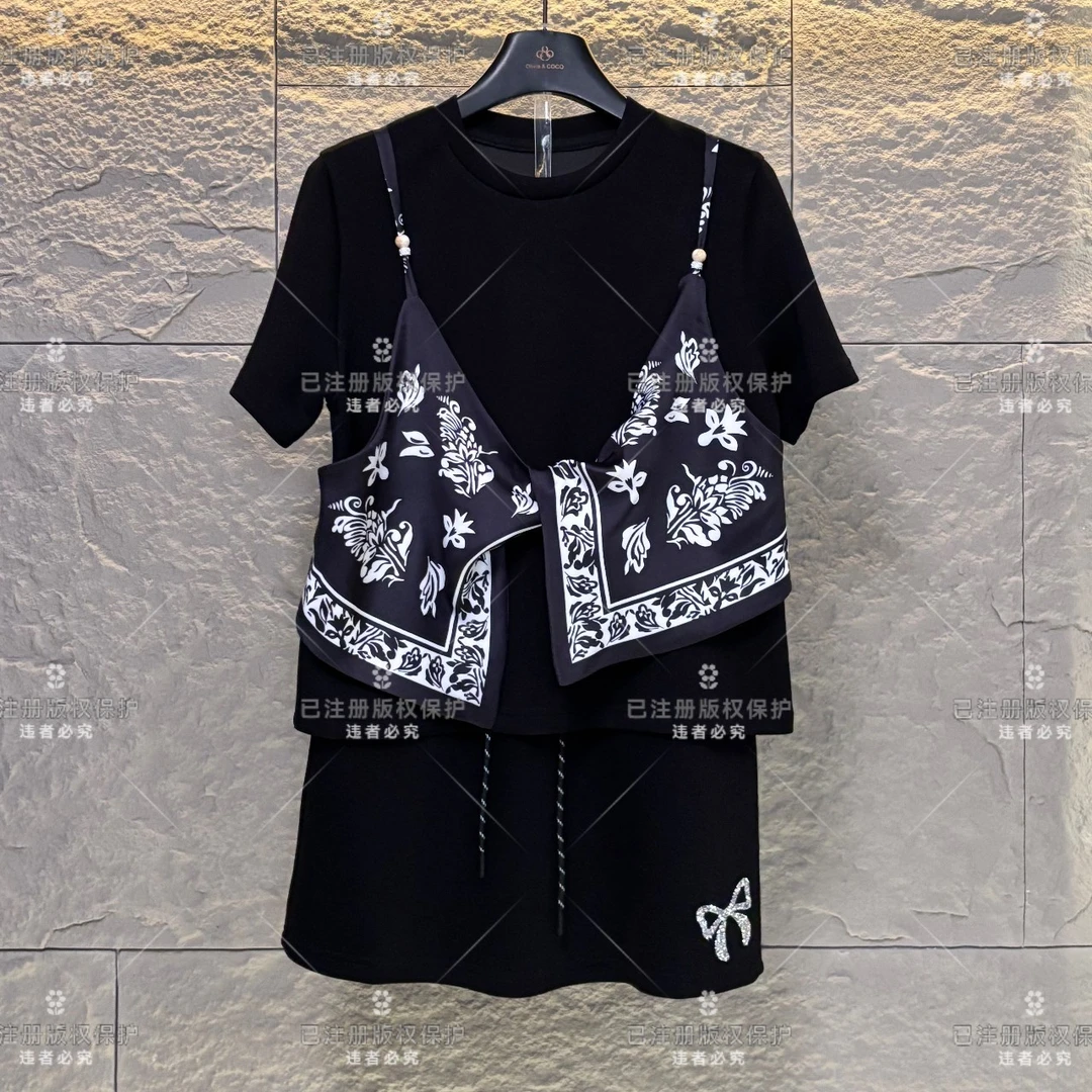 豆豆WMA-A42设计师款丨名族风轻奢宽松版夏季短袖T恤短裤时尚套装