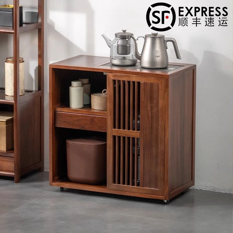 乌金木茶水柜茶桌边柜可移动茶台烧水茶桌侧边茶几客厅家用茶几柜