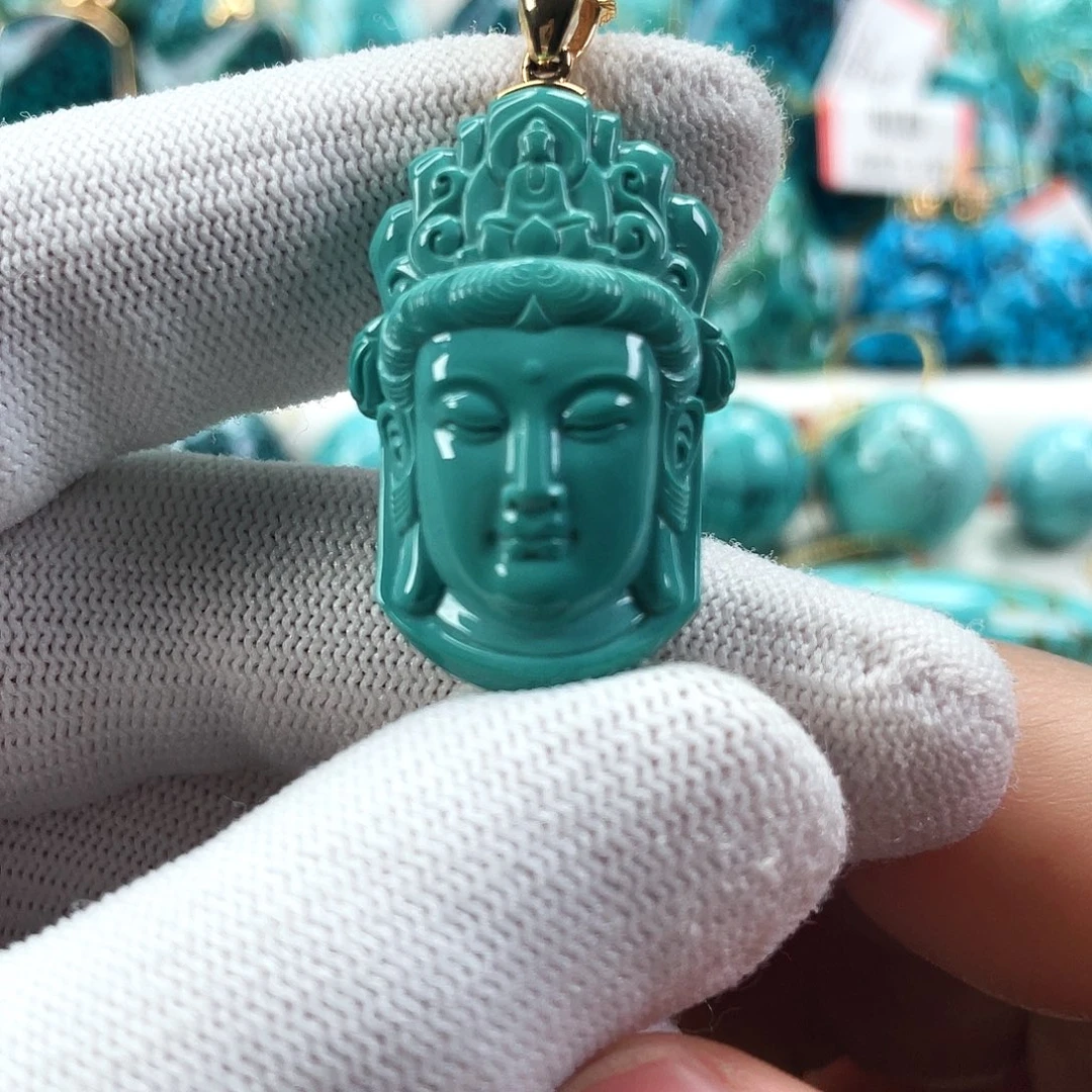 绿松石18K金镶嵌车挂