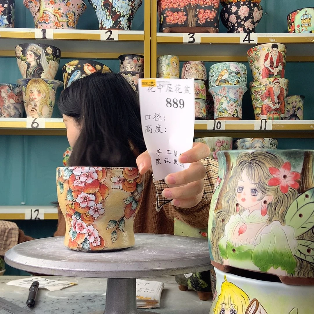 艾***子陶景德镇手工花盆889