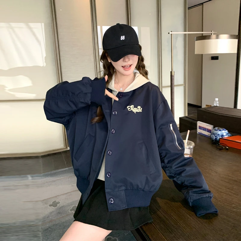 假两件连帽棒球服女2025春秋新款小众设计感韩系穿搭休闲风短外套
