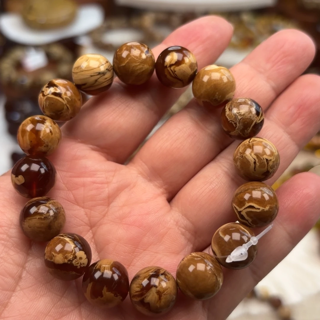 琥珀未镶嵌手链根珀溶洞妖花卡13+