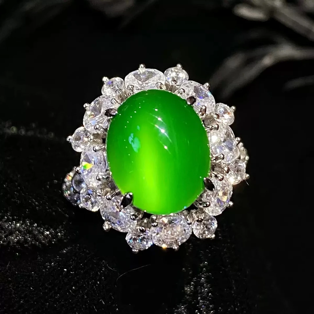 CHEN XI【晨玺】 时尚轻奢气质老料高冰通透玉髓满 绿色鸽子蛋戒指