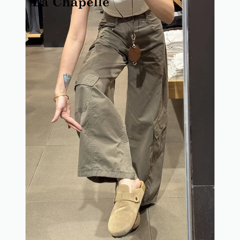 拉夏贝尔美式炸街工装裤女爆款2025新款百搭多口袋宽松阔腿弯刀裤