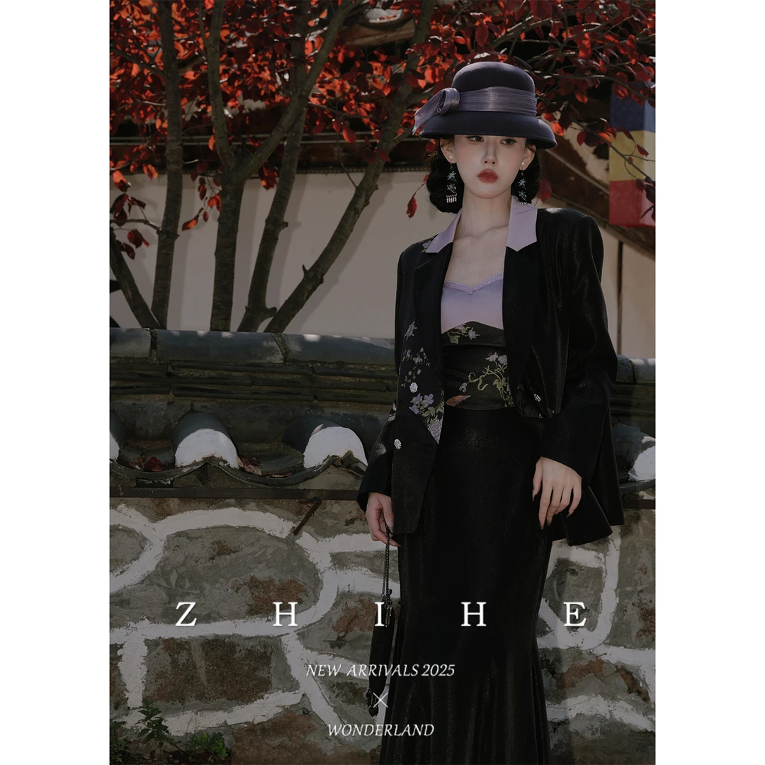 无艳一禾 【紫荆庄园】重工金线人丝提花西装外套+吊带+亮丝鱼尾裙