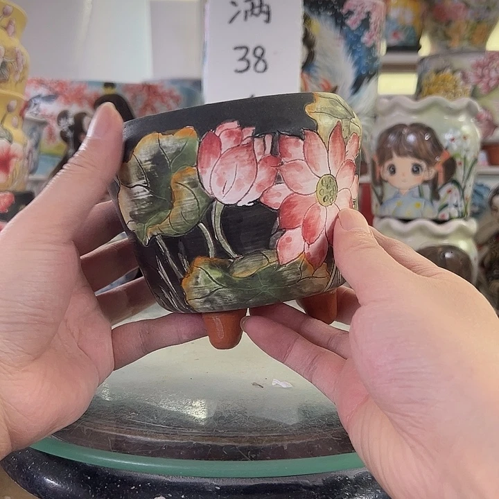 满38包邮 景德镇幸运花盆