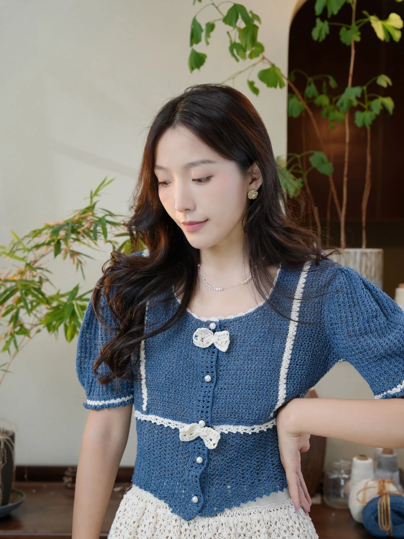 《芙罗拉》同款线材材料包（非成品）夏季新款凉爽法式泡泡袖时尚钩针