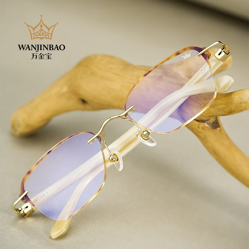 万金宝JN022男士休闲眉线款无框浅色天然牛角眼镜