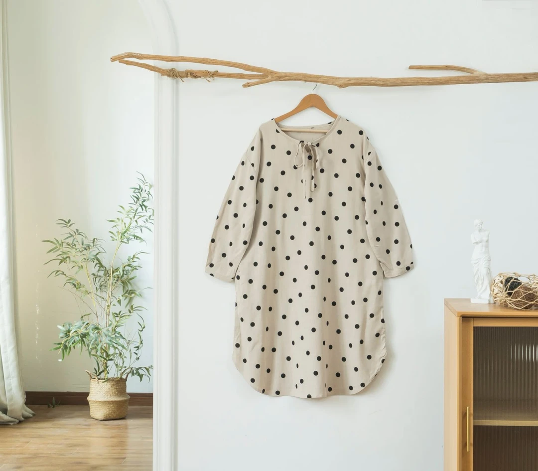 【棉麻长袖连衣裙】A类-天然棉麻材质高端沙滩裙睡裙