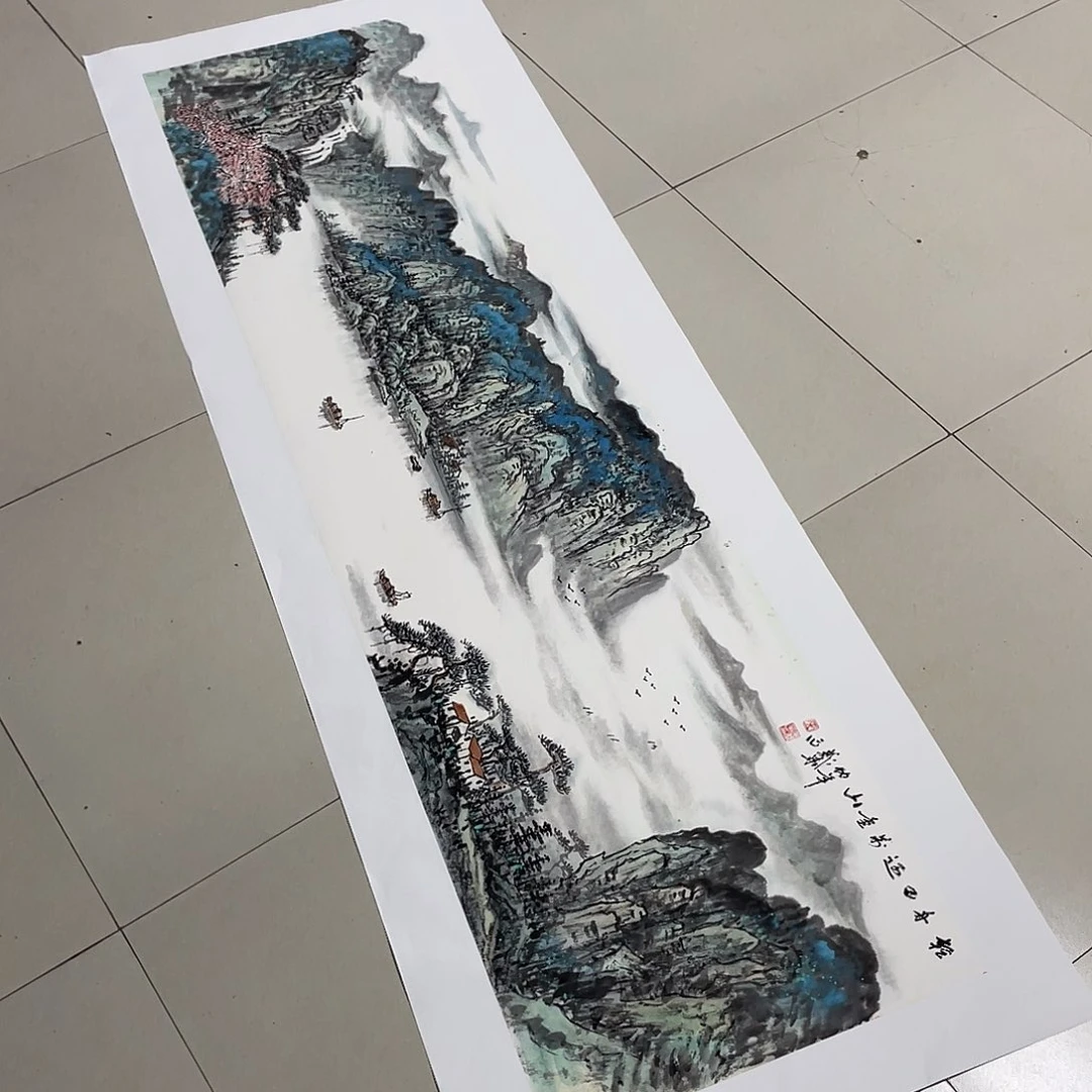 国画六尺对开画芯带拖芯捡漏