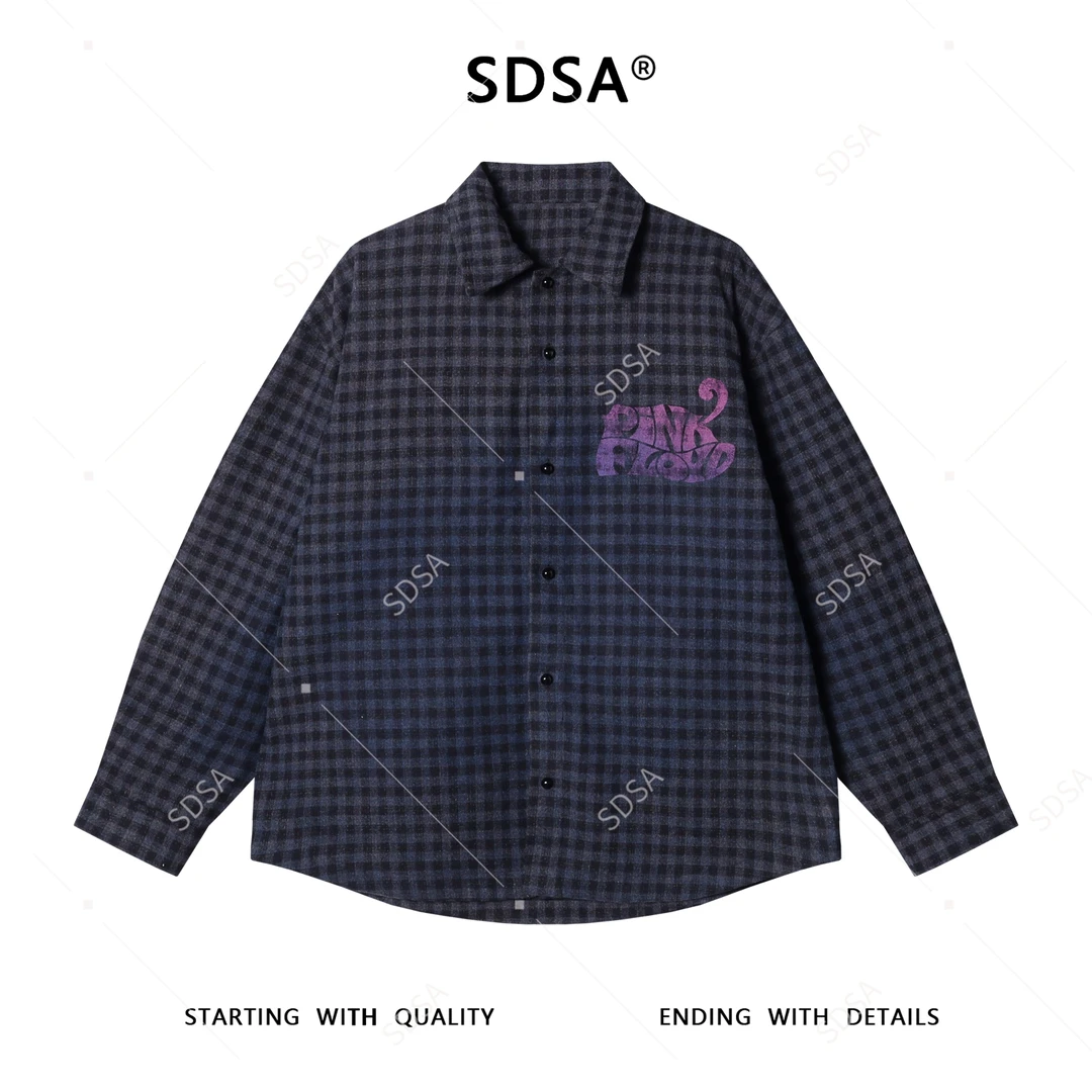 SDSA男士秋冬新款痞帅男装休闲格子印花字母长袖衬衫百搭翻领衬衣