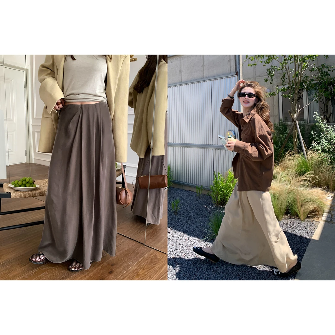 im向 心动缪斯’雾面铜氨人丝捏褶设计半身长裙