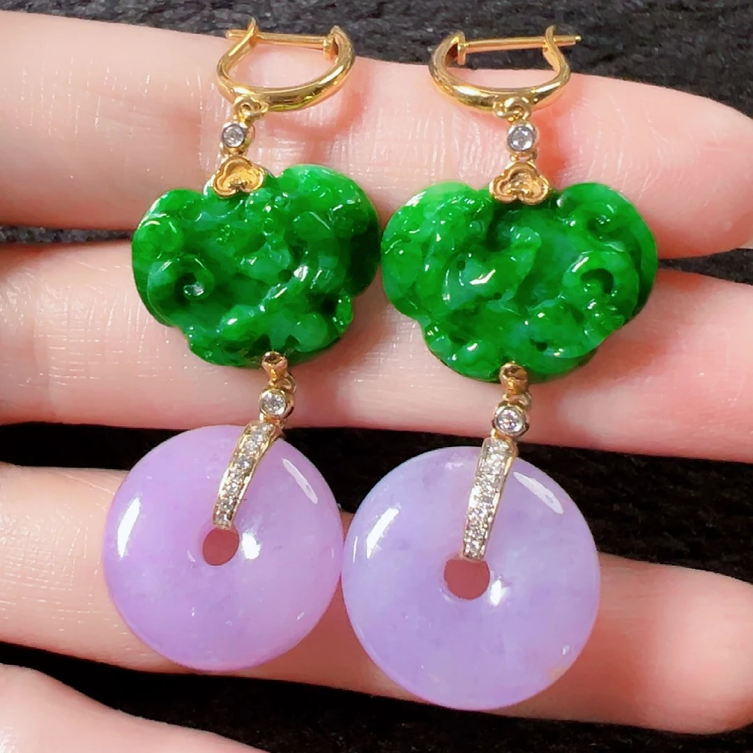 翡翠18K金镶嵌耳饰签收后24小时鉴赏期，过时不退