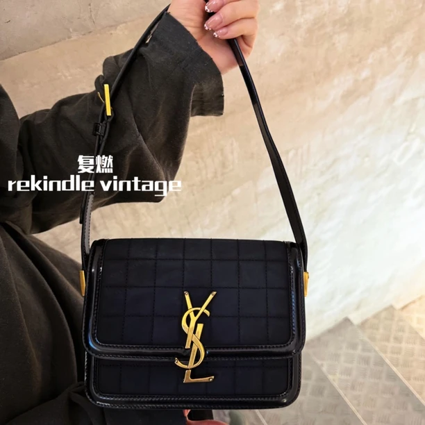 95新 YSL/圣罗兰 复燃精选/黑金麂皮小号豆腐包23年