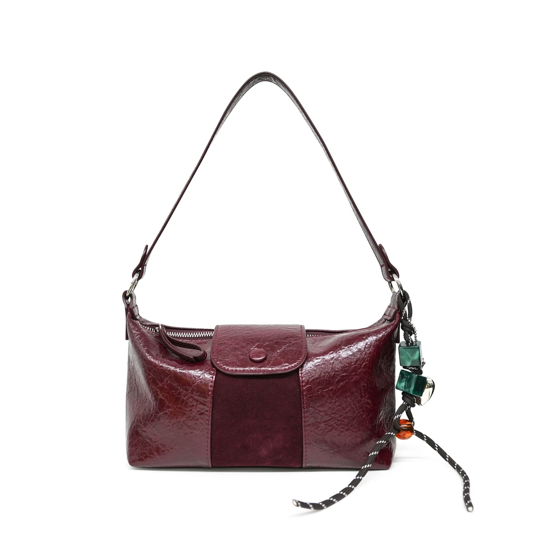 【包婆】原创设计 真皮高定 油蜡皮女包（赠挂饰）6831安可拉红