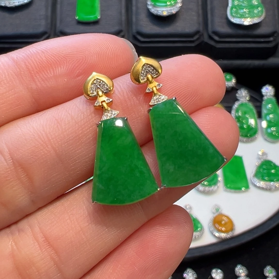 翡翠耳饰18K金镶嵌收到货48小时鉴赏期