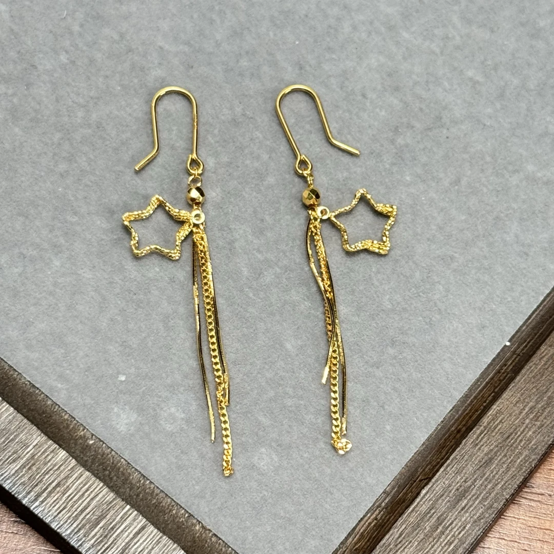 E【蹦迪星流苏耳钩】-足金999精工5G耳饰