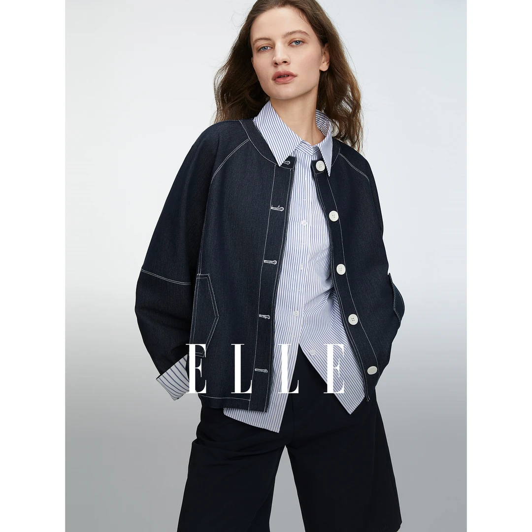 ELLE法式高级感宽松休闲牛仔外套女2025春季新款通勤风EF50938