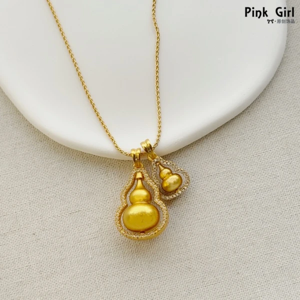 铜合金项链 5044复古国潮精致双葫芦吊坠项链福禄坠链女锁骨链