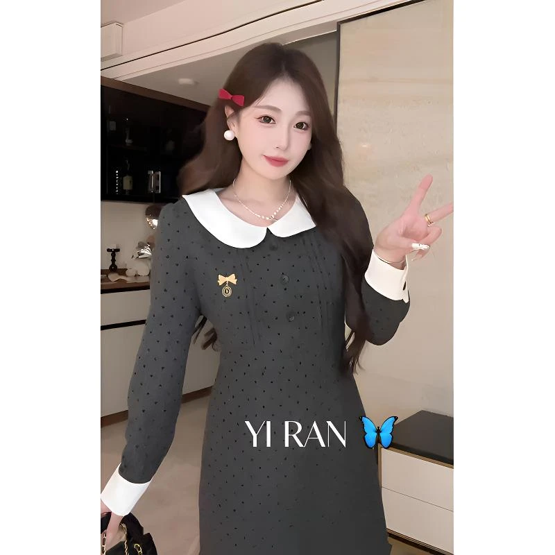 微胖法式气质连衣裙2024秋款假两件长短裙10121