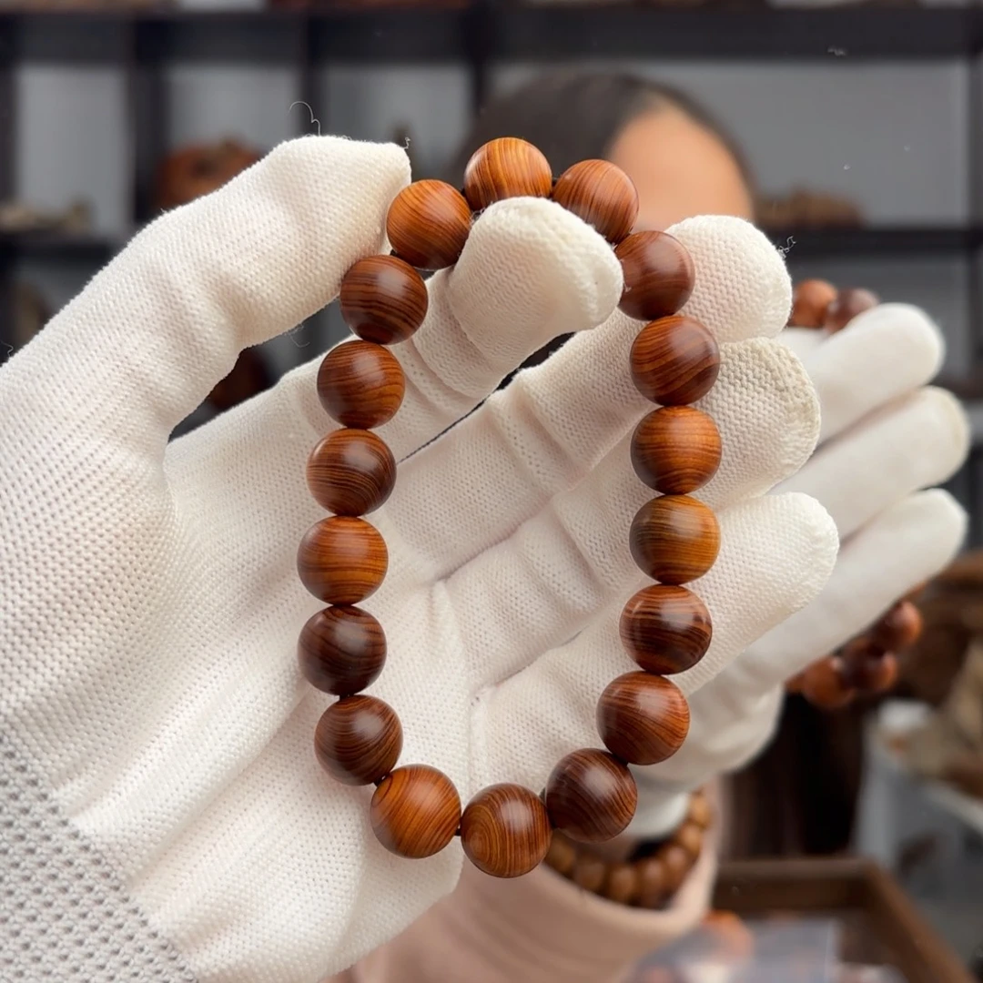 流***畅柏木（崖柏）手串/手链 干黑虎皮乱纹1.2透皮虫香料15.9奶咖