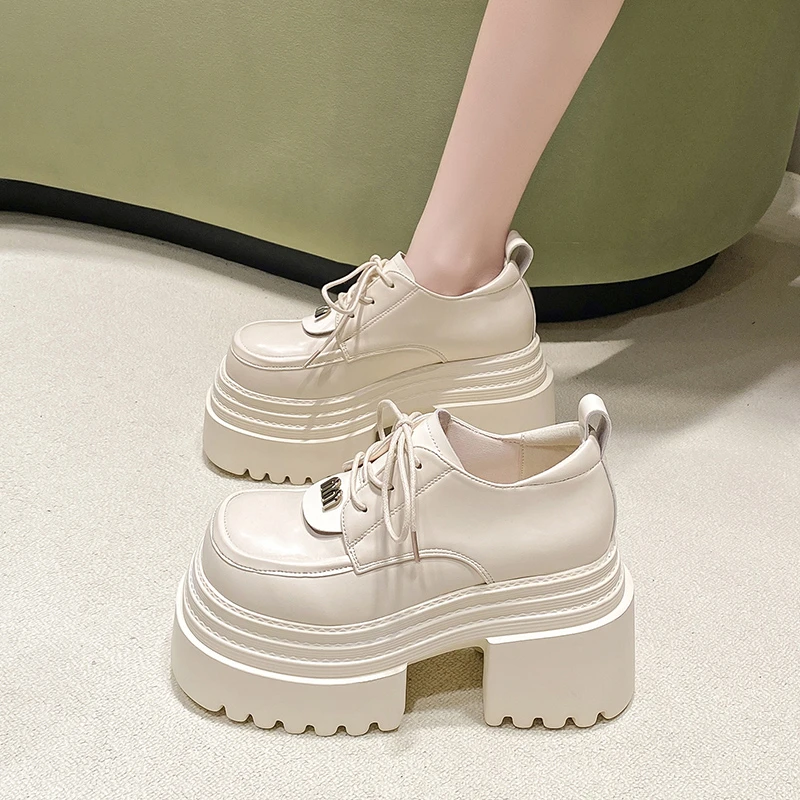 小个子乐福鞋女2025新款春季百搭厚底松糕单鞋粗跟高跟小皮鞋10cm