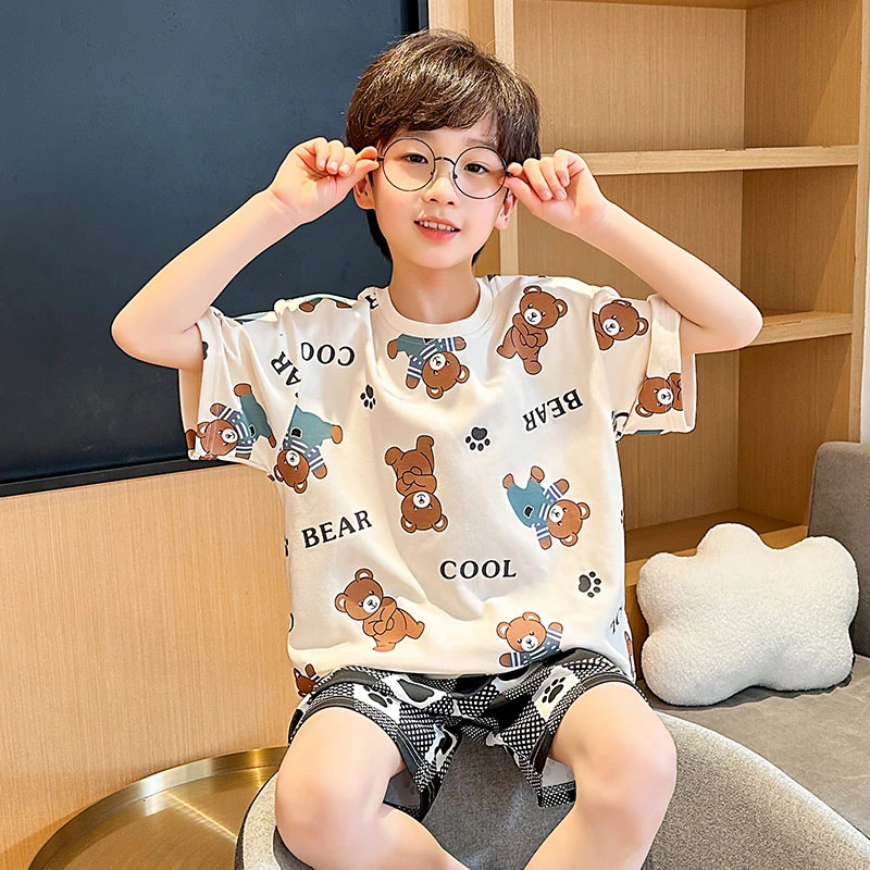 儿童睡衣男夏季薄款儿童短袖空调套装中大童男宝宝家居服套装