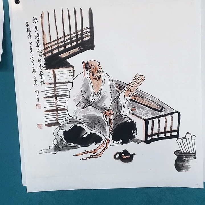 国画四尺斗方手绘人物