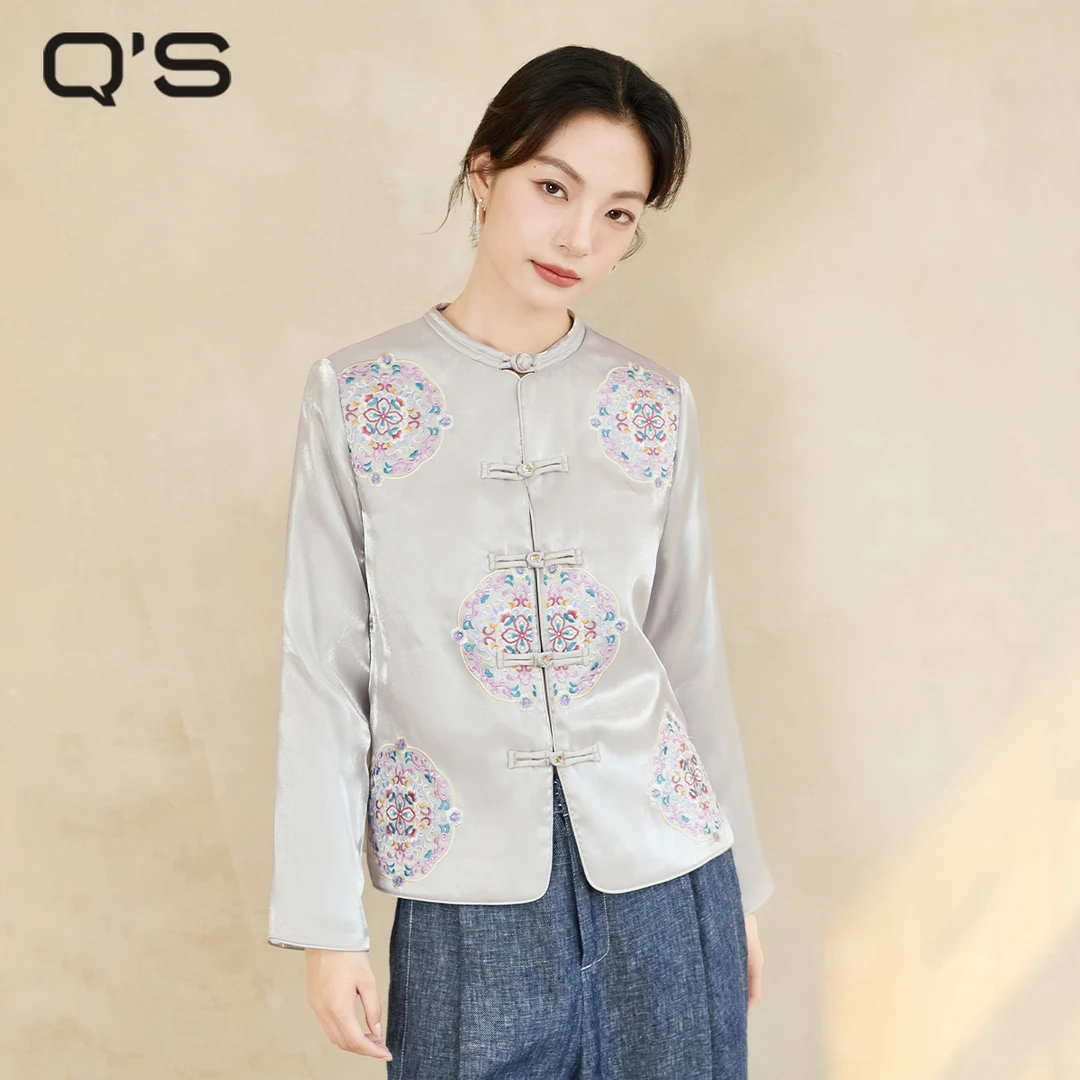秸熙秋季新款气质轻国风绣花棉服外套重工团绣幻彩上衣5AA213