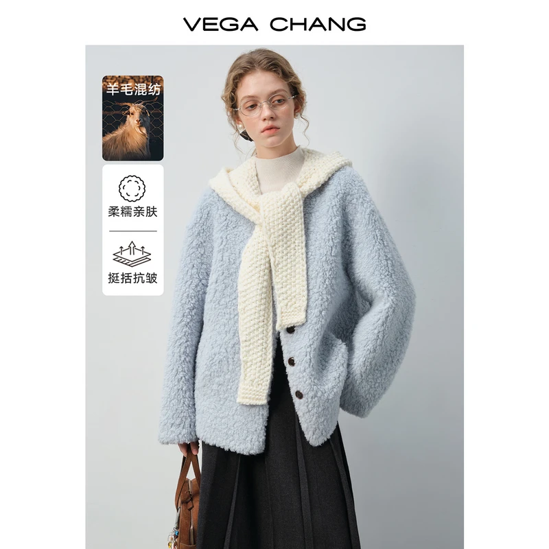 VEGA CHANG【冬日奶蓝】羊驼卷御寒仿皮毛一体外套2025秋冬0576JQ
