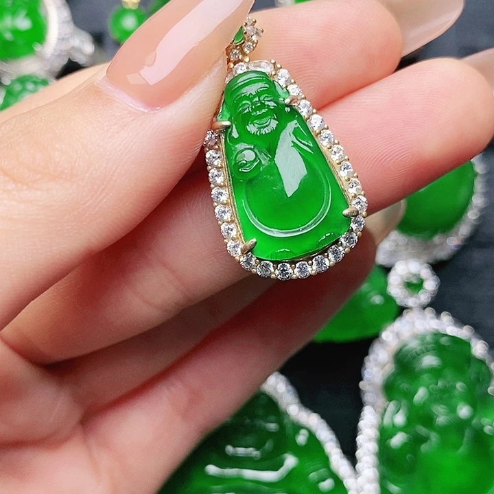 翡翠吊坠(赠链)银S925镶嵌财神爷