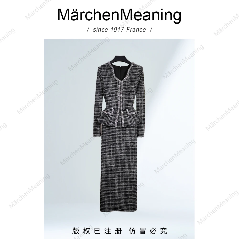 【MärchenMeaning】显瘦气质优雅黑色设计师连衣裙假两件春款上新赵
