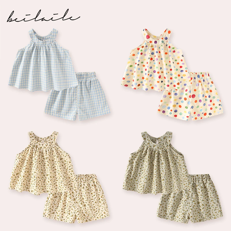 【飞袖背心碎花套装 小乐妈咪】婴儿装男女童背心套装夏装宝宝夏D18