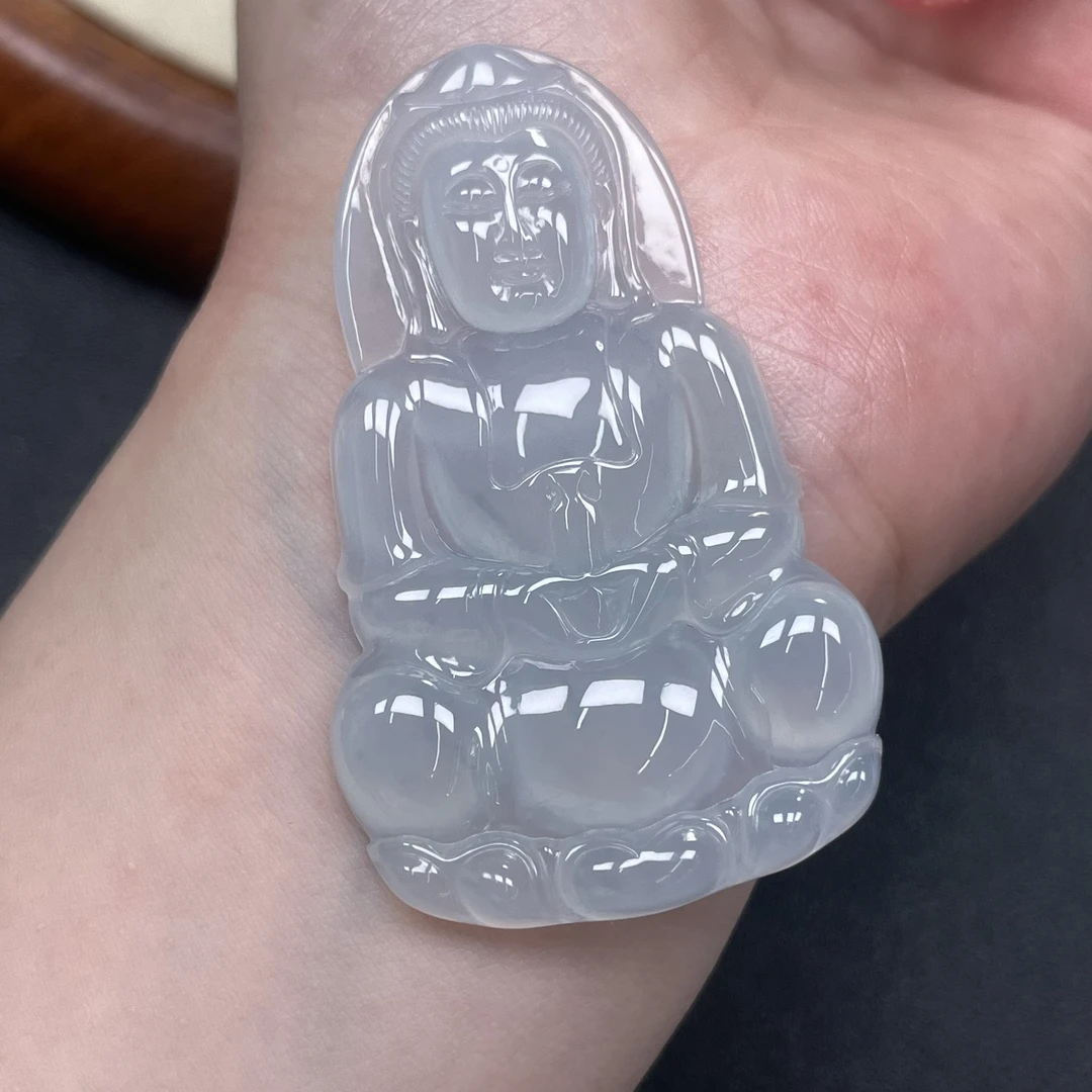 天然缅甸A货冰胶正装观音玉质细腻水润直播观音翡翠直播