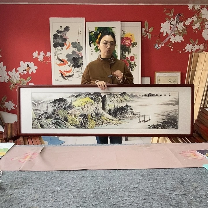 国画手写手绘带框包邮国画作品47✖️162