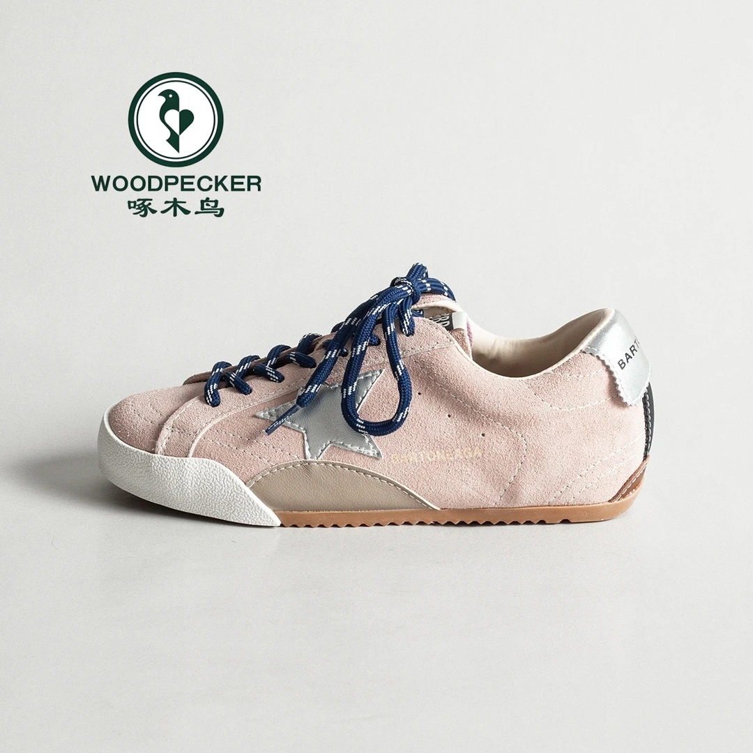 啄木鸟内增高复古星星鞋2025做旧小脏鞋女鸳鸯系带拼色平底休闲鞋