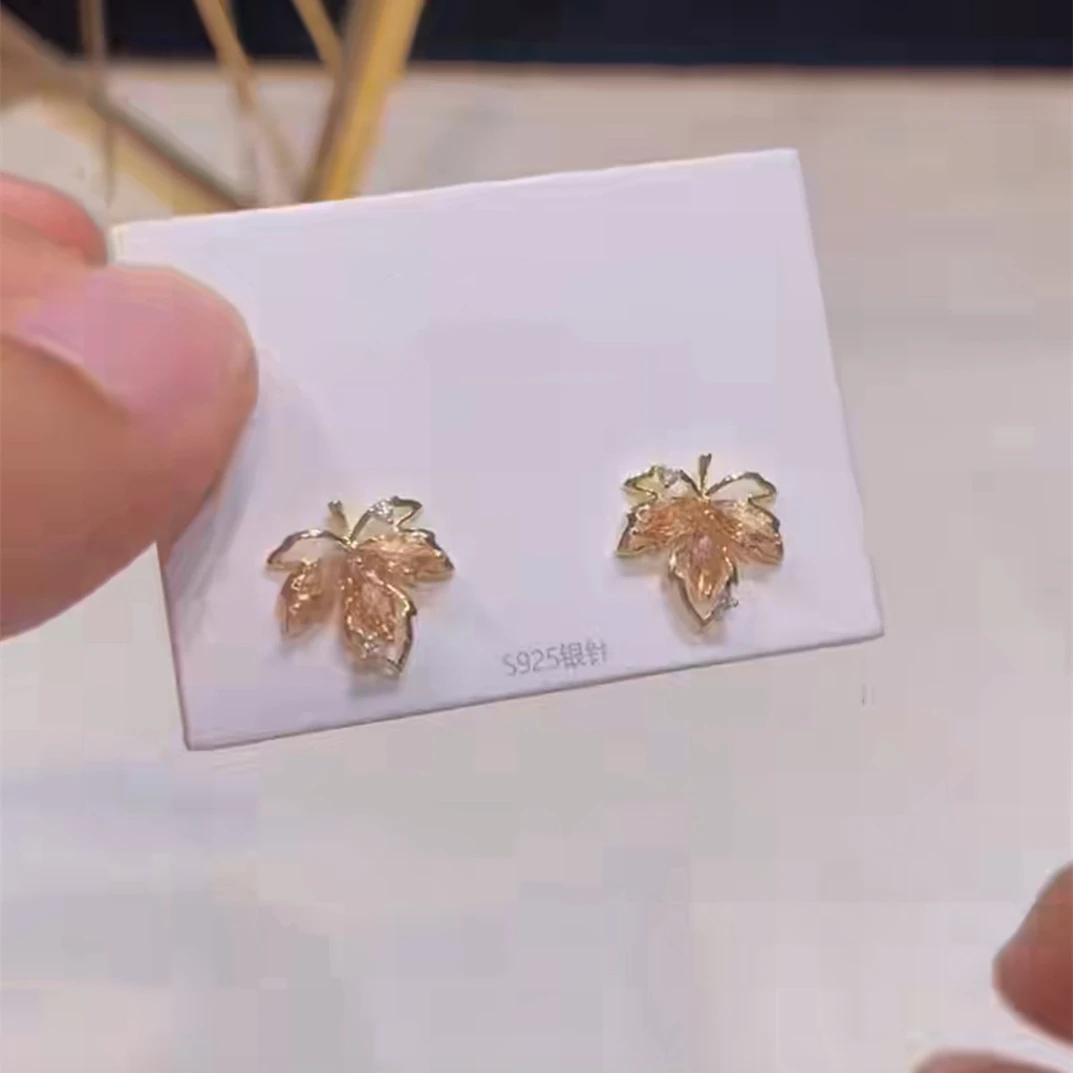 铜合金耳饰 早秋法式可爱黄色枫叶耳钉耳环女设计感少女感耳饰潮