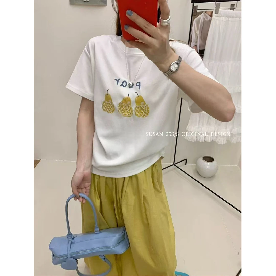韩版简约「百搭工艺-刺绣」短袖T恤女夏季新款宽松减龄上衣25039