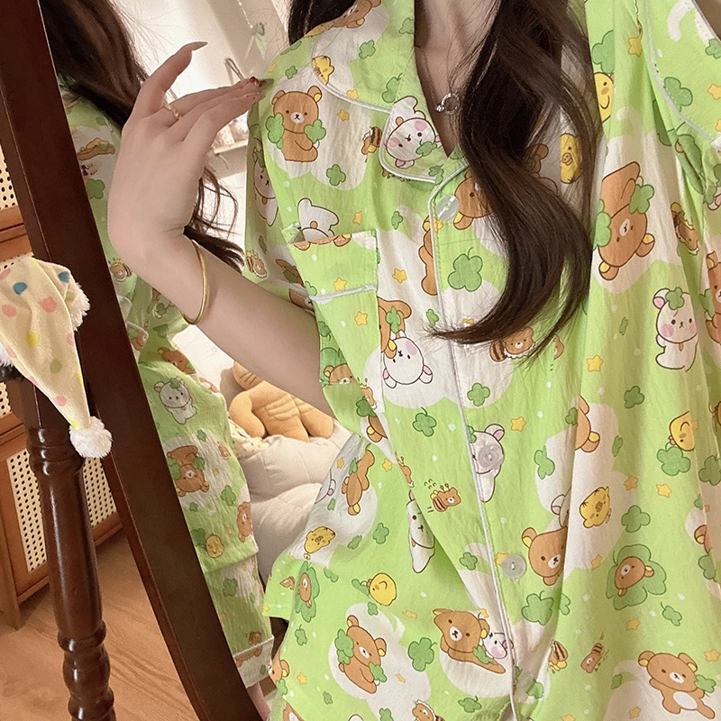 日系ins少女感轻松熊熊夏季睡衣女款短袖短裤卡通可爱甜妹家居服