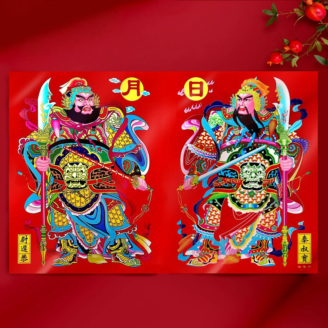 2026好财神门贴带自粘画门神贴日月春联年画批发防水撕不破