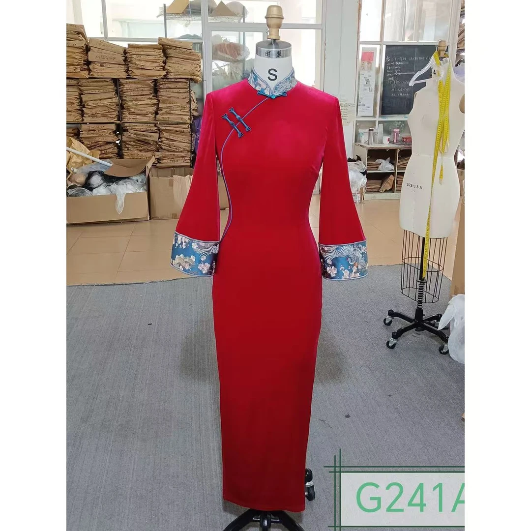 原创自制【百媚生】手工坊复古新中式修身刺绣倒大袖红色改良旗袍