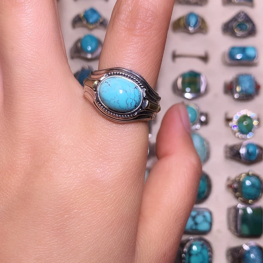 绿松石银S925镶嵌戒指